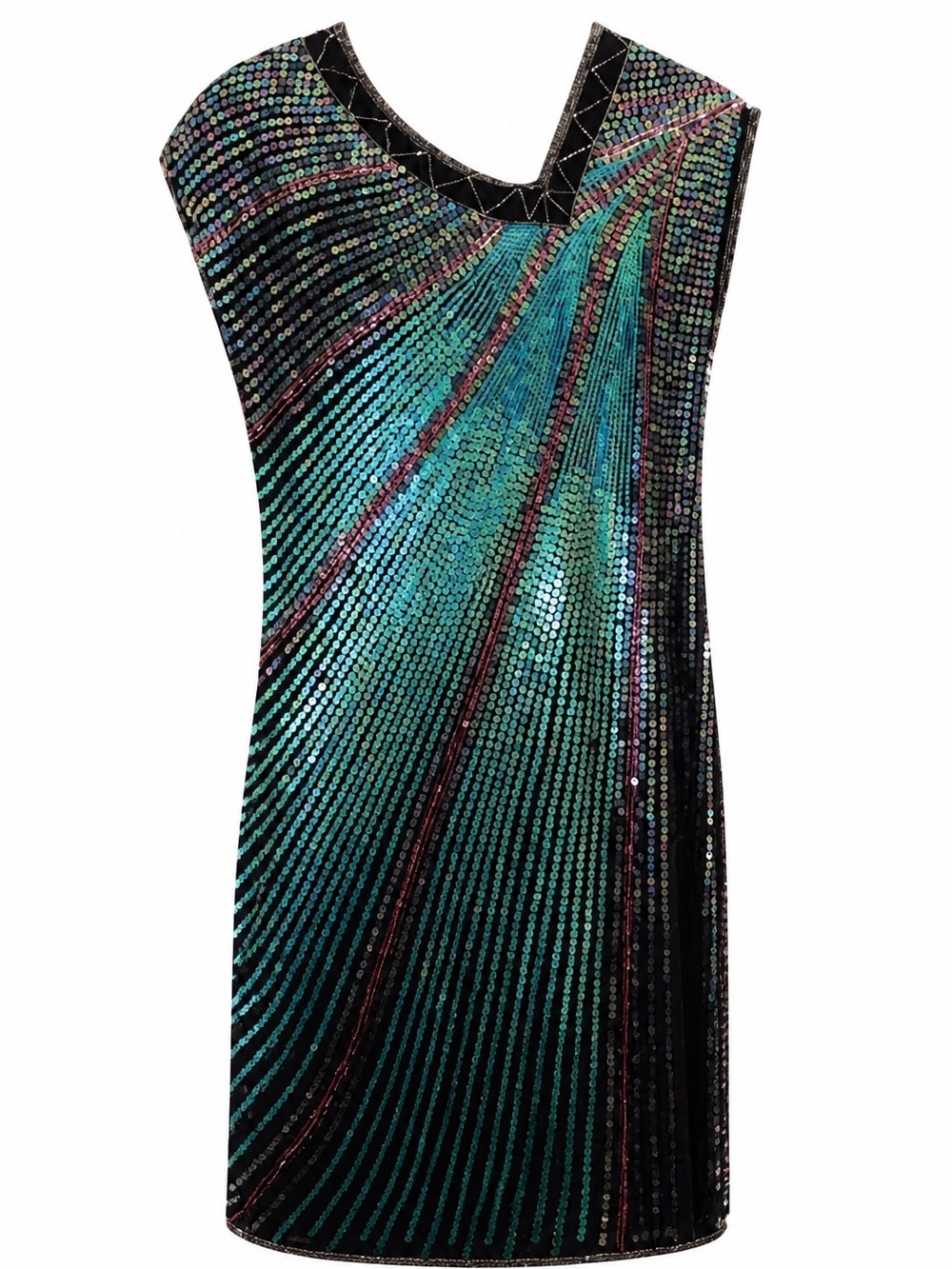 Vintage 80s Iridescent Sequin Party Dress Disco Glam Cocktail Mini Size S 4-6